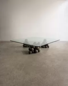 Mesa De Vidro E Ceramica Escultural